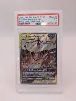PSA 1 Espeon & Deoxys GX SM240 2020 Sun & Moon Black Star Promo Pokemon Card - Image 1