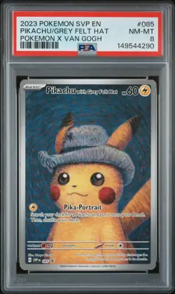 2023 POKEMON SVP EN-SV BLACK STAR PROMO #085 PIKACHU WITH GREY FELT HAT PSA 8 - Image 1