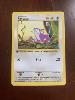 Pokemon TCG Rattata 061/102 Base Set (Shadowless) 1st Edition LP/NM - Image 1