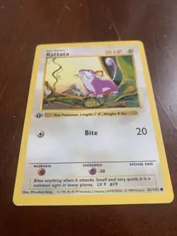 Pokemon TCG Rattata 061/102 Base Set (Shadowless) 1st Edition LP/NM - Image 2