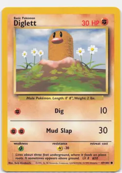 Diglett 47/102 Common Base Set Unlimited Pokemon Lightly Played - Image 1