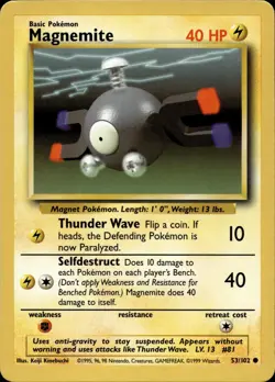 MAGNEMITE 53/102 COMMON BASE SET UNLIMITED POKEMON LP - Image 1