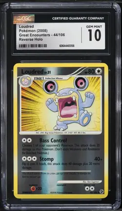 CGC 10 Loudred Reverse Holo Great Encounters D&P 2008 Pokemon Card #44 - Image 1