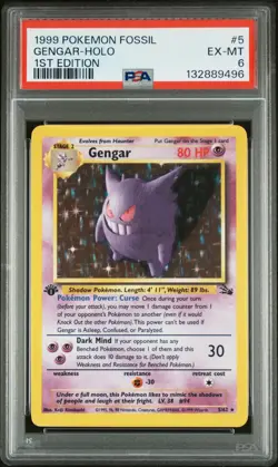 1999 POKEMON FOSSIL 1ST EDITION #5 GENGAR-HOLO PSA 6 - Image 1