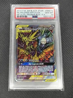 2019 Pokemon SM Hidden Fates ETB Moltres Zapdos Articuno SM210 Promo Gem Mint 10 - Image 1