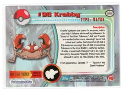 2000 Topps Pokemon TV Animation Edition Krabby #98 Blue Topps Logo - Image 2
