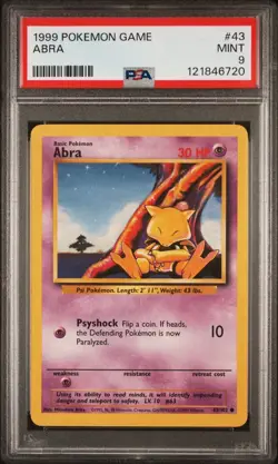 1999 Pokemon Game # 43 Abra PSA 9 Card MINT! Trusted Seller! Free Ship! Base Set - Image 1