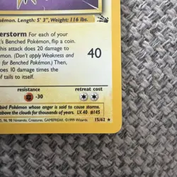 Zapdos 15/62 Fossil Holo Pokemon Card Fossil Set 1999 - Image 4