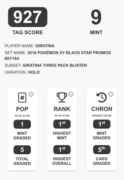 2016 Pokemon XY Black Star Promo #XY184 Giratina Holo TAG 9 Mint - LOW POP - Image 3