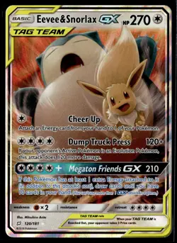 Eevee & Snorlax GX Tag Team 120/181 Holo Team Up English Pokemon Card (LP) - Image 1