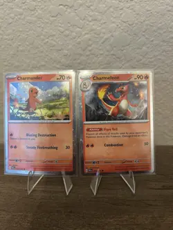 Charmander 007/091 & Charmeleon 008/091 - Pokemon Paldean Fates Cosmos Holos Duo - Image 1