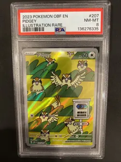 2023 POKEMON OBF EN-OBSIDIAN FLAMES ILLUSTRATION RARE #207 PIDGEY PSA 8 - Image 1