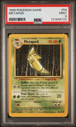 1999 Pokemon Game #54 Metapod PSA 9 Card MINT! Trusted Seller Free Ship Base Set - Image 1