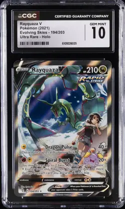 2021 POKEMON EVOLVING SKIES ULTRA RARE - HOLO RAYQUAZA V CGC 10 GEM MINT - Image 1
