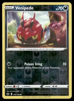 2021 Chilling Reign Set Pokemon Card 105 Venipede Reverse Foil NM - Image 1