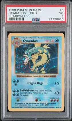 1999 Pokemon Gyarados Base Set Shadowless Holo #6 PSA 3 - Image 1
