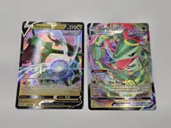 Rayquaza VMAX 102/159 & V 100 Pokemon Card Crown Zenith Holo Rare Art - Image 1