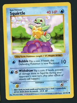Squirtle 063/102 Base Set (Shadowless) Pokemon Card LP - Image 1