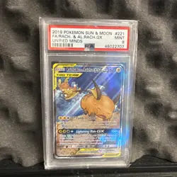 Pokemon PSA 9 Mint Unified Minds Alt Art Raichu & Alolan Raichu GX 221/236 - Image 1