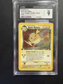Dark Raichu 1st Edition Holo 83/82 Secret Rare Card CGC 9 Mint - Image 1