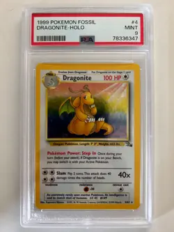 PSA 9 Pokemon Fossil 1999 Dragonite Holo 4/62 Pokemon Card - Image 3