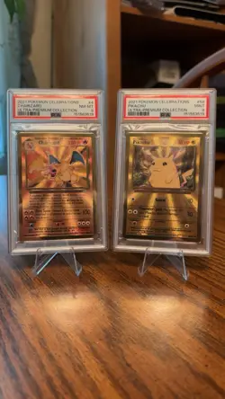 2021 Pokemon Celebrations UPC Gold Metal Charizard + Pikachu PSA 8-9 Sequential - Image 1