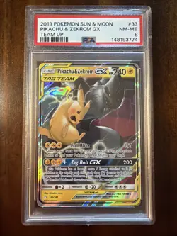 [PSA 8] Pokemon Pikachu & Zekrom GX TCG Sun & Moon Holo Ultra Rare Card 33/181 - Image 1