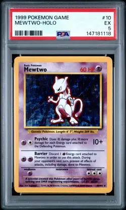 1999 POKEMON BASE SET UNLIMITED #10 MEWTWO-HOLO PSA 5 - Image 1