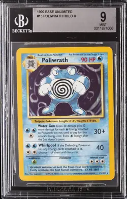1999 POKEMON BASE SET UNLIMITED HOLO R #13 POLIWRATH BGS 9 - Image 1