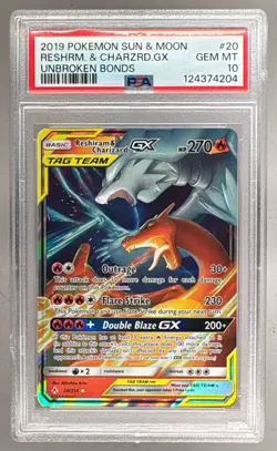 2019 Pokemon Sun & Moon Unbroken Bonds 20 Reshiram Charizard GX PSA 10 - Image 1