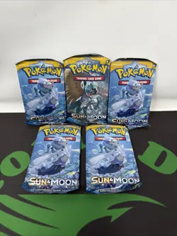 Pokemon TCG Sun & Moon Base Set Sealed Booster Lot Of 5 Primarina Decidueye Art - Image 1