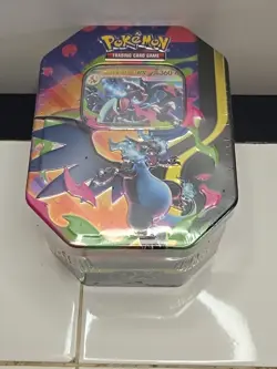 Pokemon Mega Charizard ex Factory Sealed Tin Box - Charizard X - 4 Booster Packs - Image 1