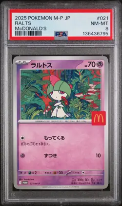 2025 POKEMON JPN M-P PROMO MCDONALD'S #021 RALTS PSA 8 - Image 1