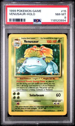 Pokemon Venusaur Base Set Holo Unlimited Rare Card 15/102 1999 PSA 8 - Image 1