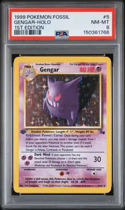 1999 POKEMON FOSSIL 1ST ED #5 GENGAR HOLO PSA 8 - Image 1