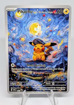 Pokemon Pikachu Starry Night Van Gogh Beautiful Moon Star Trading Cards NM - Image 1