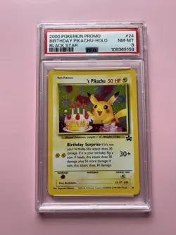 PSA 8 Birthday Pikachu Black Star Holo Pokemon Card Promo 2000 #24 - Image 1