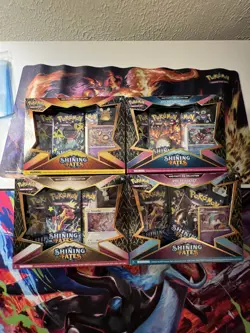 Pokemon TCG Shining Fates Mad Party Pin Collection Box Set of 4 Brand New Sealed - Image 1