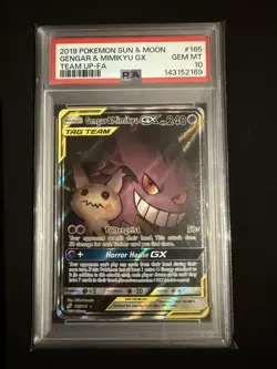 2019 Pokemon Gengar & Mimikyu GX (Full Alt Art) 165/181 Team Up PSA 10 new cert - Image 1