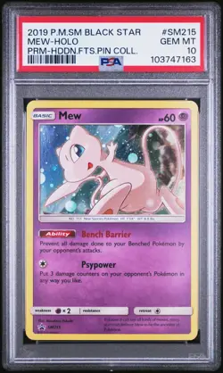 2019 POKEMON SM BLACK STAR PROMO HIDDEN FATES PIN COLL #SM215 MEW-HOLO PSA 10 - Image 1