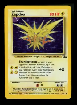 #3 Zapdos 15/62 Fossil 1999 Holo Rare WOTC Pokemon Card TCG - Image 1