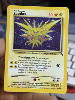 #3 Zapdos 15/62 Fossil 1999 Holo Rare WOTC Pokemon Card TCG - Image 4