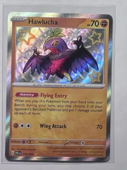 Pokemon TCG Hawlucha Baby Shiny Holo Rare Card Paldean Fates 175/091 NM - Image 1