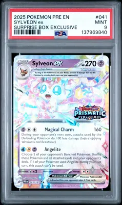 2025 POKEMON PRE EN-PRISMATIC EVOLUTIONS SURPRISE BOX EXCLUSIVE SYLVEON EX PSA 9 - Image 1