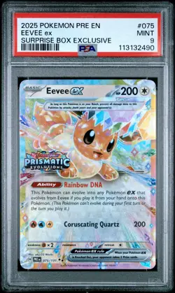 2025 POKEMON PRE EN-PRISMATIC EVOLUTIONS SURPRISE BOX EXCLUSIVE EEVEE EX PSA 9 - Image 1