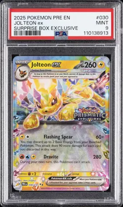 2025 POKEMON PRE EN-PRISMATIC EVOLUTIONS SURPRISE BOX EXCLUSIVE JOLTEON EX PSA 9 - Image 1