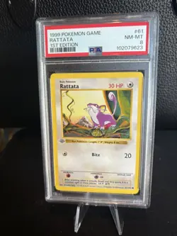 1999 Pokemon 1st Edition Shadowless Rattata #61 PSA 8 - Image 1