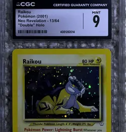 Raikou CGC 9 Pokemon WOTC 2001 Neo Revelation Double Holo Error & Bleed POP 18 - Image 5