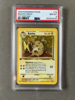 1999 Pokemon Fossil - Raichu 14/62 - 1st EDITION HOLO - PSA 8 - NM-MT - RARE - Image 1