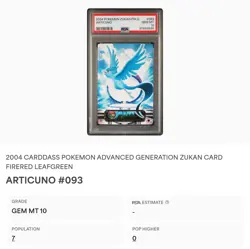 PSA 10 GEM MINT Articuno #093 Carddass Zukan Gold Foil Bandai Pokemon 2004 POP 7 - Image 2